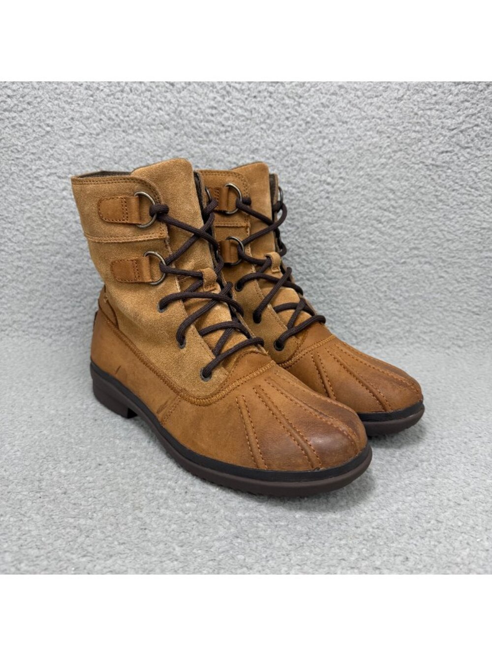 UGG Boots Womens 9 Shoes Brown Azaria Waterproof Lined Duck Leather Suede Ankle